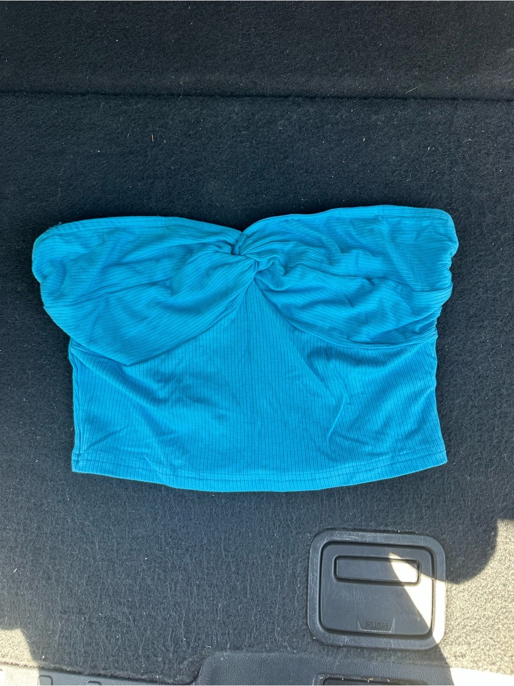SHEIN Teal Twist-Front Ribbed Strapless Tube Top